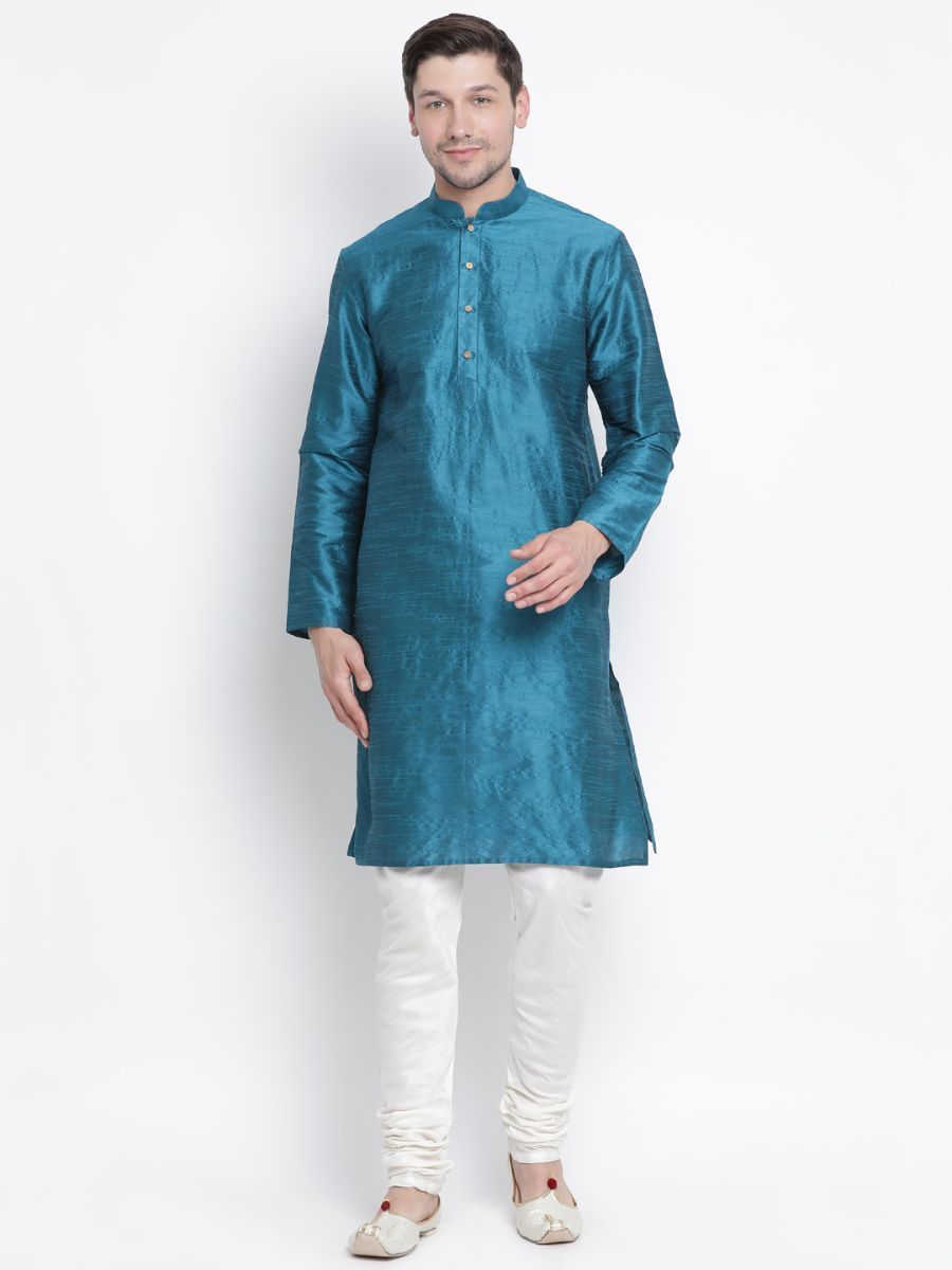 Men's Dark Green Cotton Silk Blend Kurta