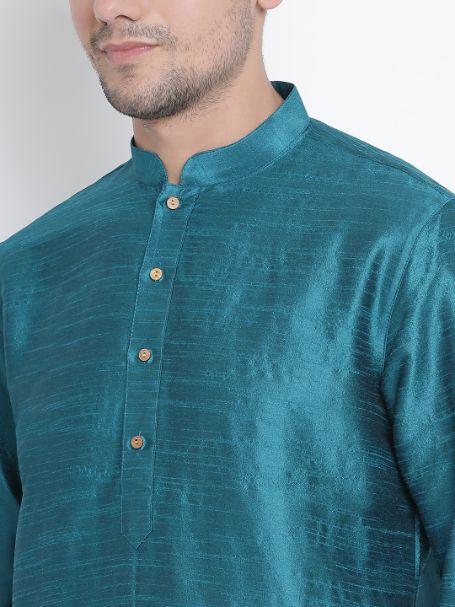 Men's Dark Green Cotton Silk Blend Kurta and Pyjama Set