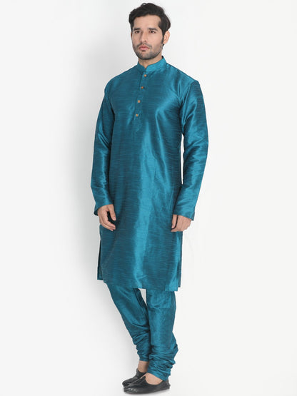 Men's Dark Green Cotton Silk Blend Kurta and Pyjama Set