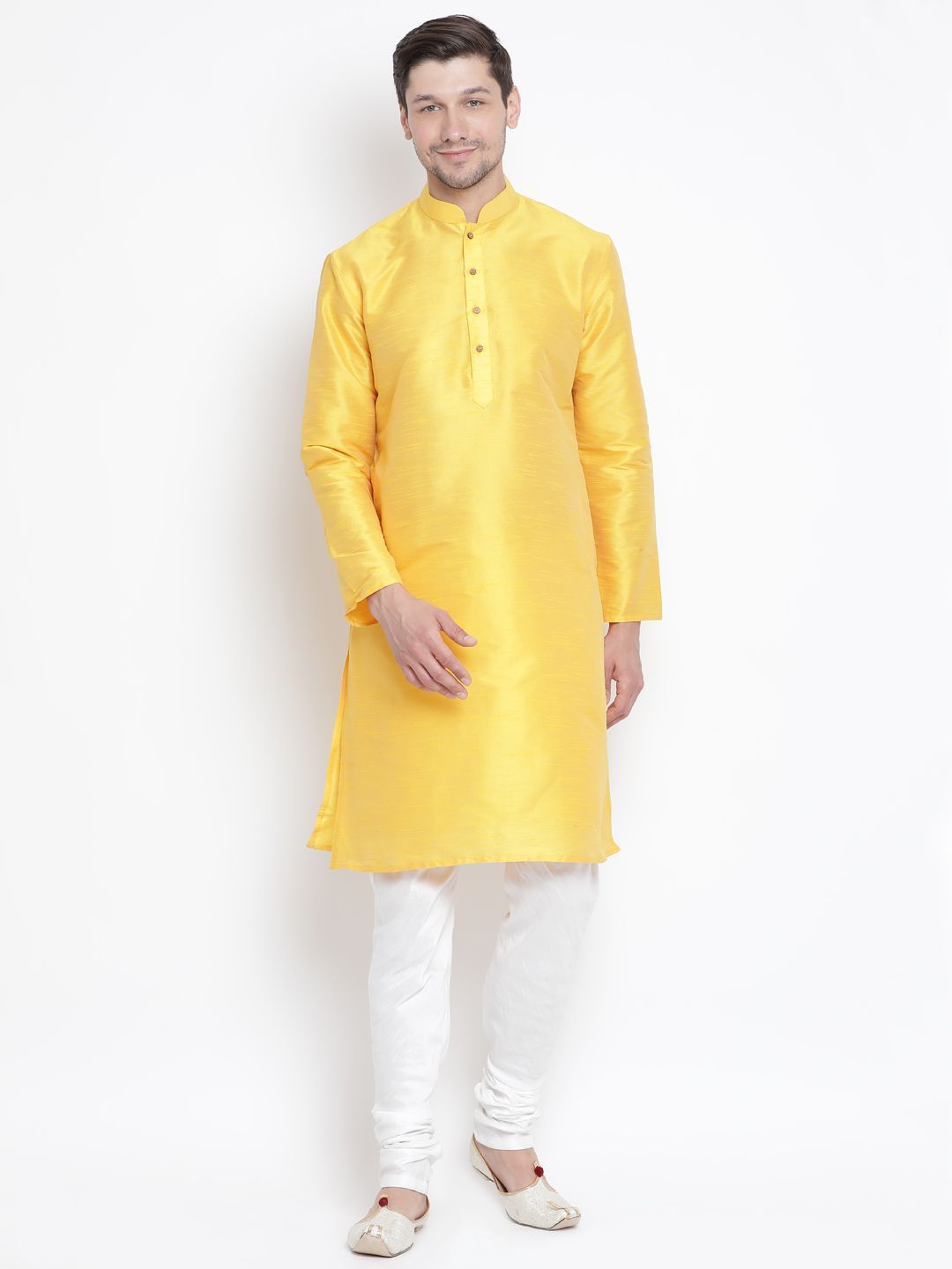 Men's Yellow Cotton Silk Blend Kurta
