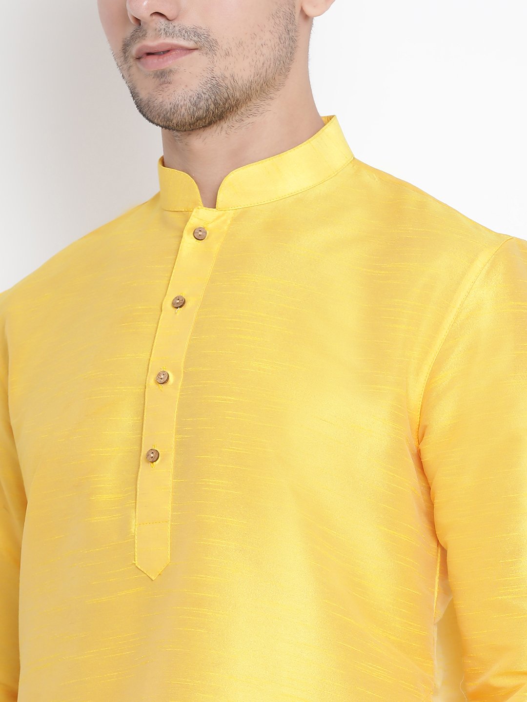 Men's Yellow Cotton Silk Blend Kurta and Pyjama Set