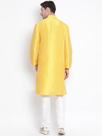 Men's Yellow Cotton Silk Blend Kurta and Pyjama Set