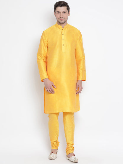 Men's Yellow Cotton Silk Blend Kurta and Pyjama Set