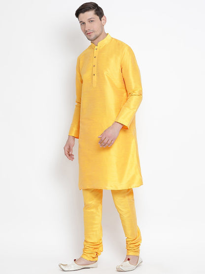 Men's Yellow Cotton Silk Blend Kurta and Pyjama Set
