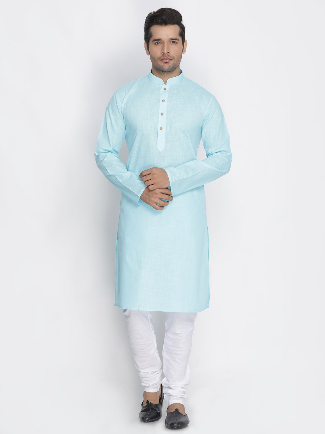 Men's Light Blue Cotton Kurta and Pyjama Set