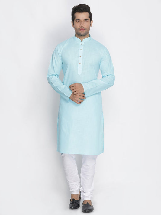 Men's Light Blue Cotton Kurta and Pyjama Set