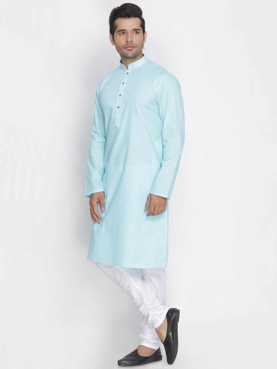 Men's Light Blue Cotton Kurta and Pyjama Set