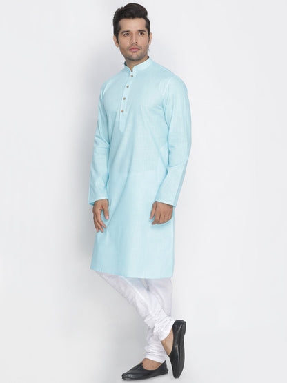 Men's Light Blue Cotton Kurta and Pyjama Set