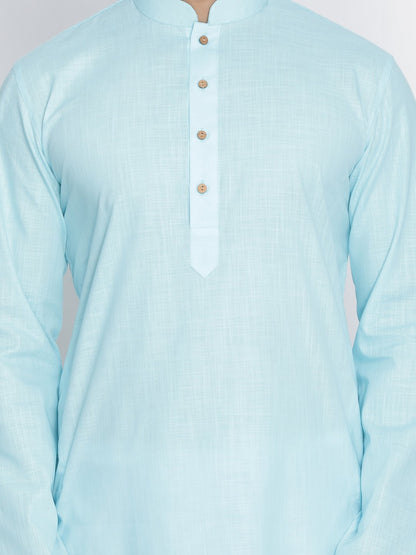 Men's Light Blue Cotton Kurta and Pyjama Set