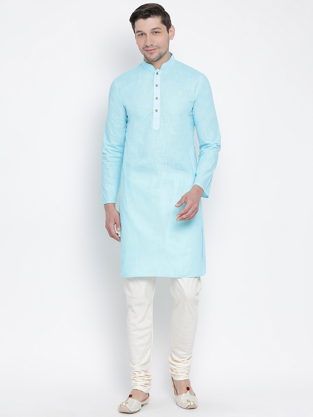 Men's Light Blue Cotton Kurta and Pyjama Set