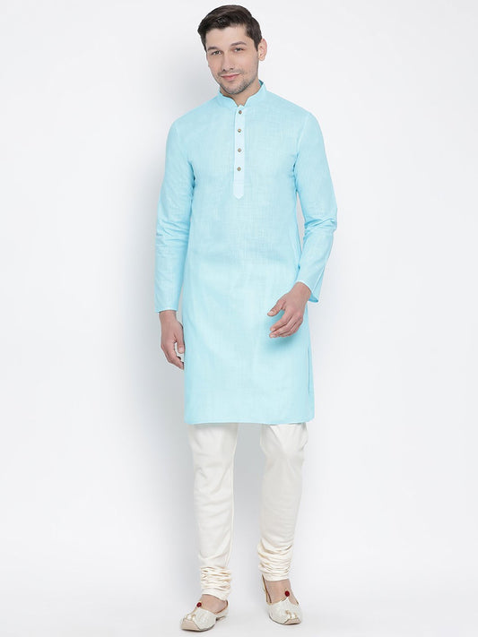 Men's Light Blue Cotton Kurta and Pyjama Set