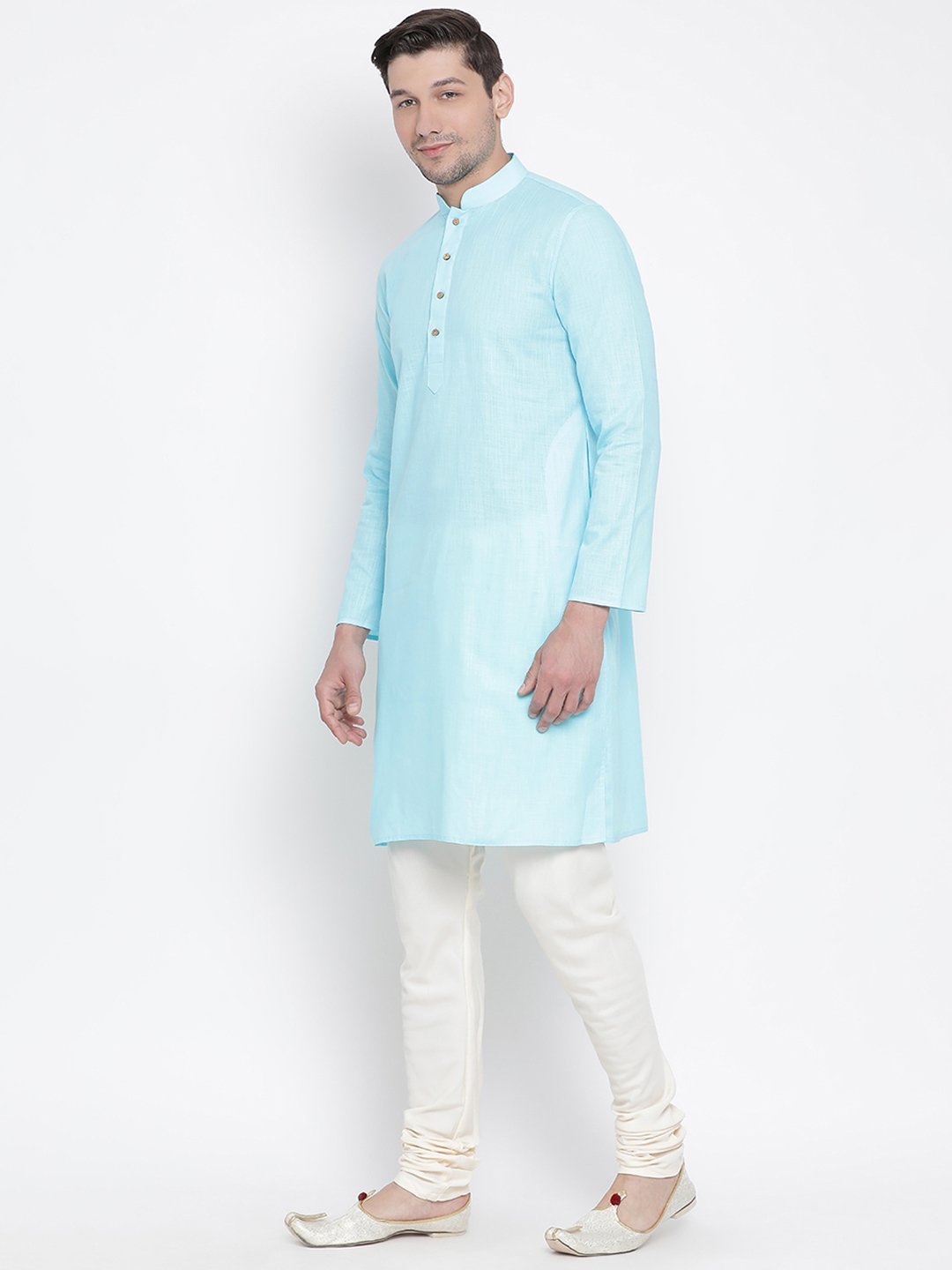 Men's Light Blue Cotton Kurta and Pyjama Set