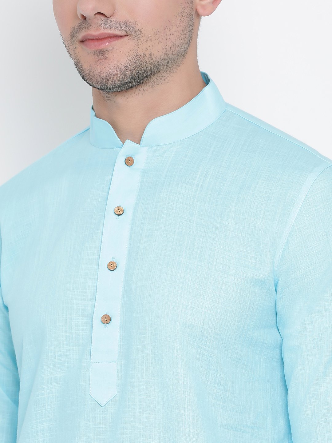 Men's Light Blue Cotton Kurta and Pyjama Set