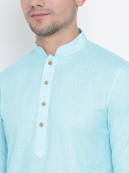 Men's Light Blue Cotton Kurta and Pyjama Set