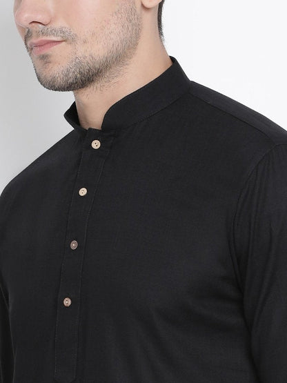 Men's Black Cotton  Kurta and Pyjama Set