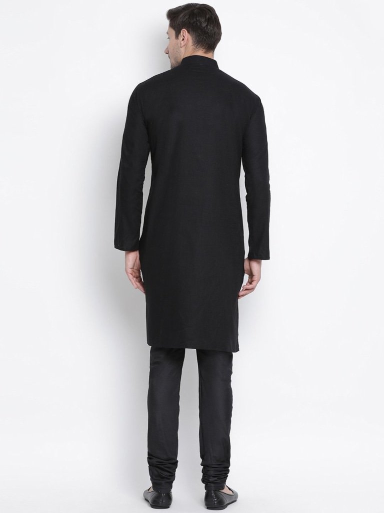 Men's Black Cotton  Kurta and Pyjama Set