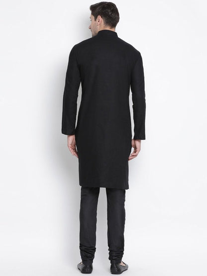 Men's Black Cotton  Kurta and Pyjama Set