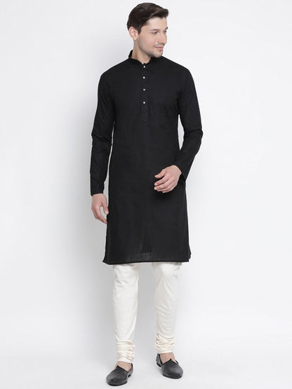 Men's Black Cotton  Kurta and Pyjama Set