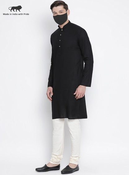 Men's Black Cotton  Kurta and Pyjama Set