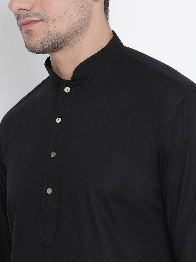 Men's Black Cotton  Kurta and Pyjama Set