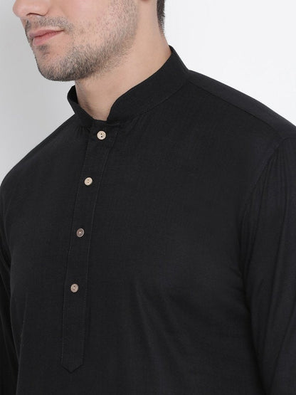 Men's Black Cotton  Kurta and Pyjama Set