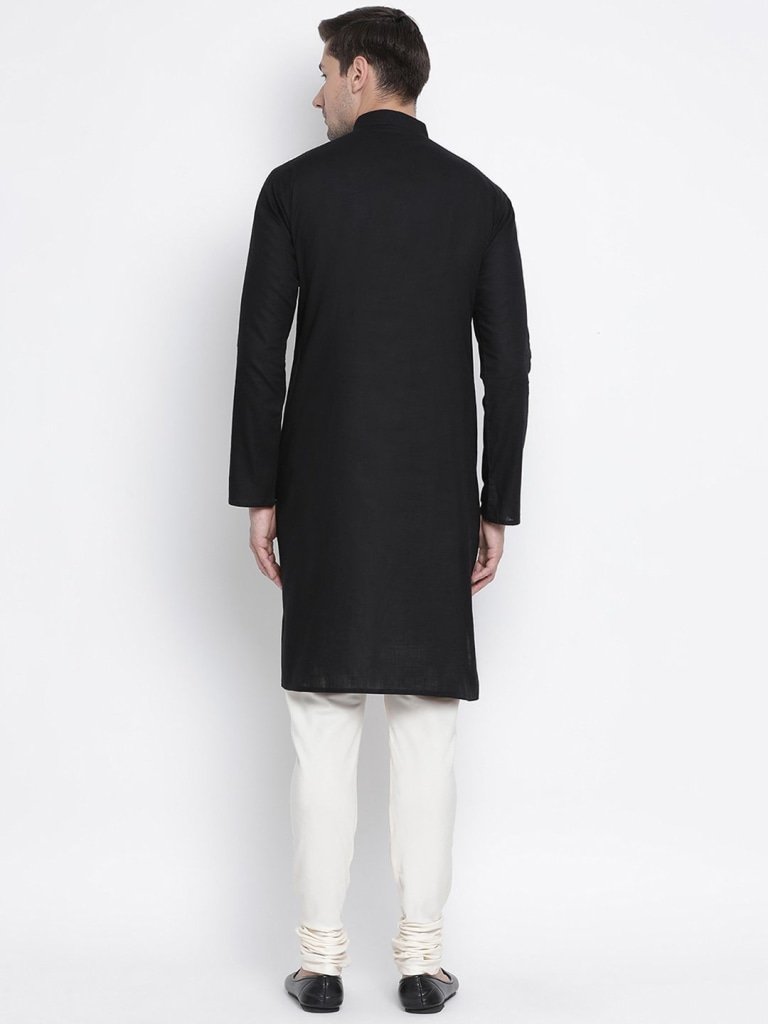 Men's Black Cotton Linen Blend Kurta and Pyjama Set