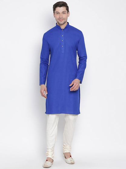 Men's Blue Cotton Kurta and Pyjama Set