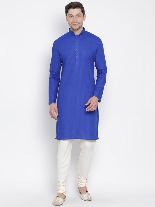 Men's Blue Cotton Kurta and Pyjama Set