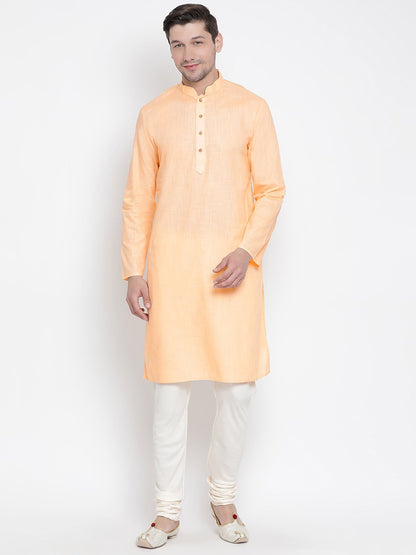 Men's Orange Cotton Kurta and Pyjama Set