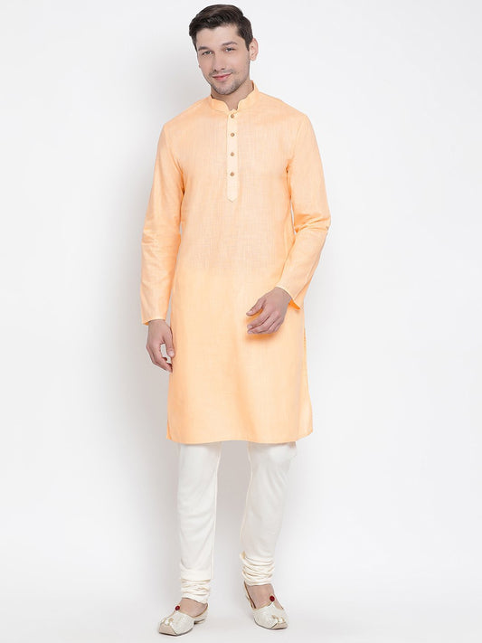 Men's Orange Cotton Kurta and Pyjama Set