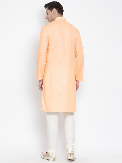 Men's Orange Cotton Kurta and Pyjama Set