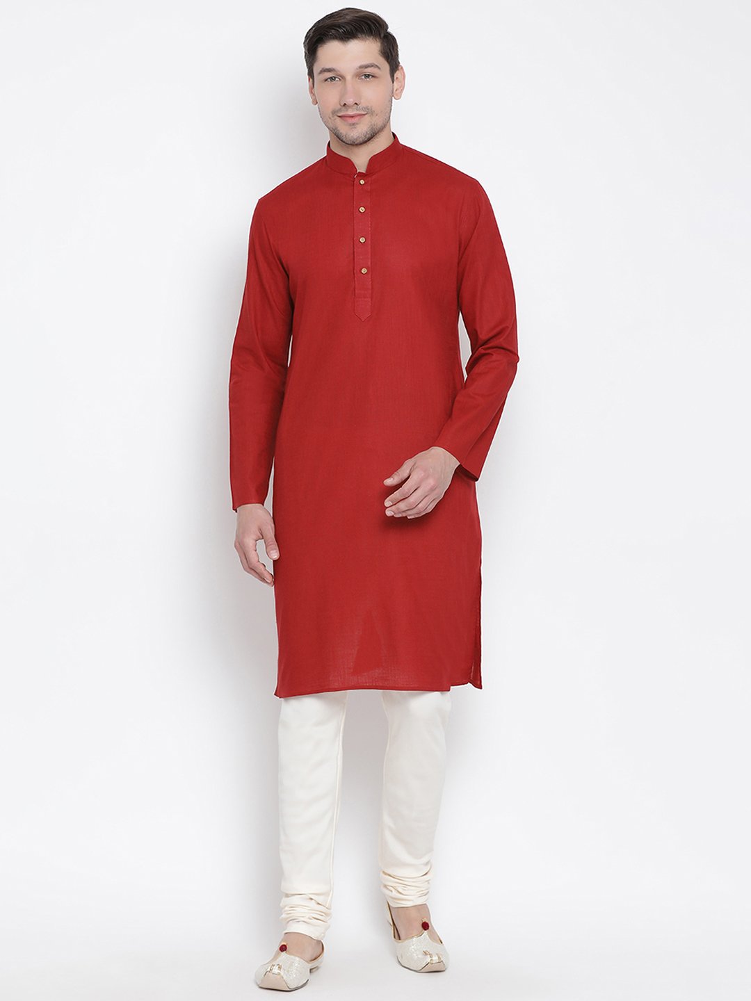 Men's Maroon Cotton Kurta