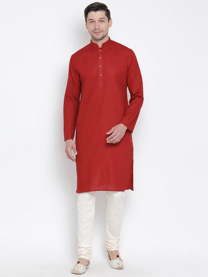 Men's Maroon Cotton Kurta