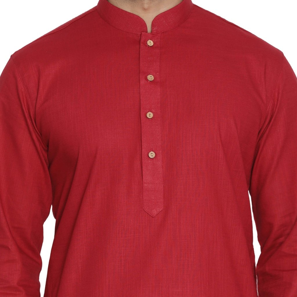 Men's Maroon Cotton Kurta and Pyjama Set