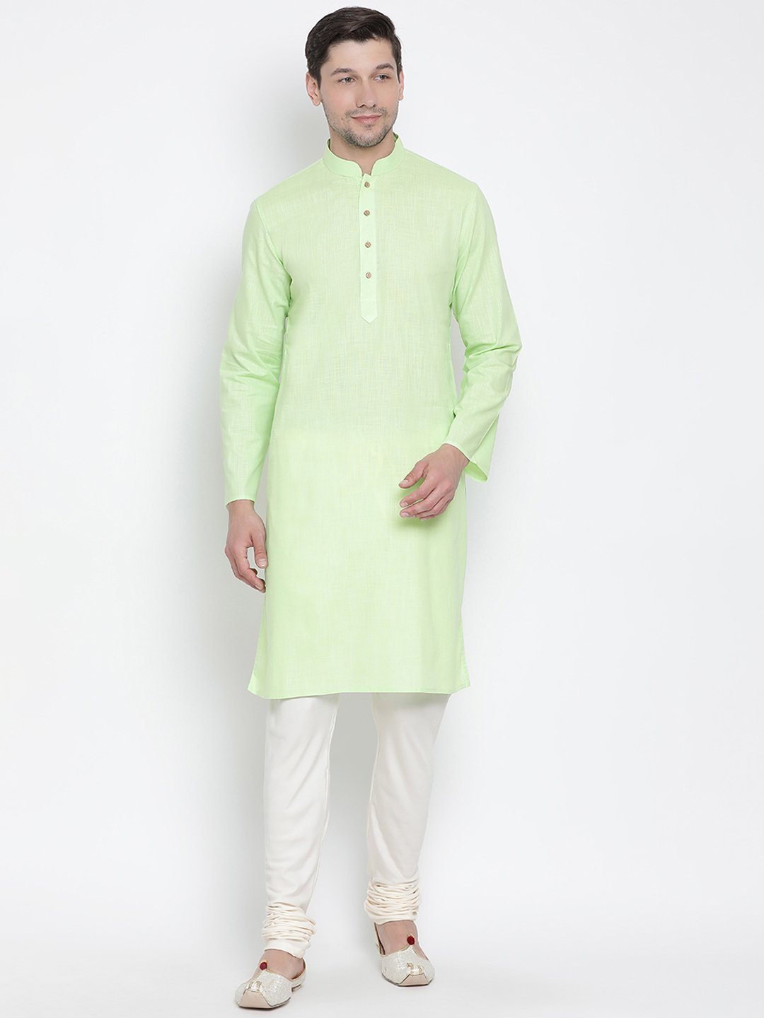 Men's Light Green Cotton Kurta and Pyjama Set