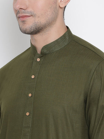 Men's Green Cotton Kurta and Pyjama Set