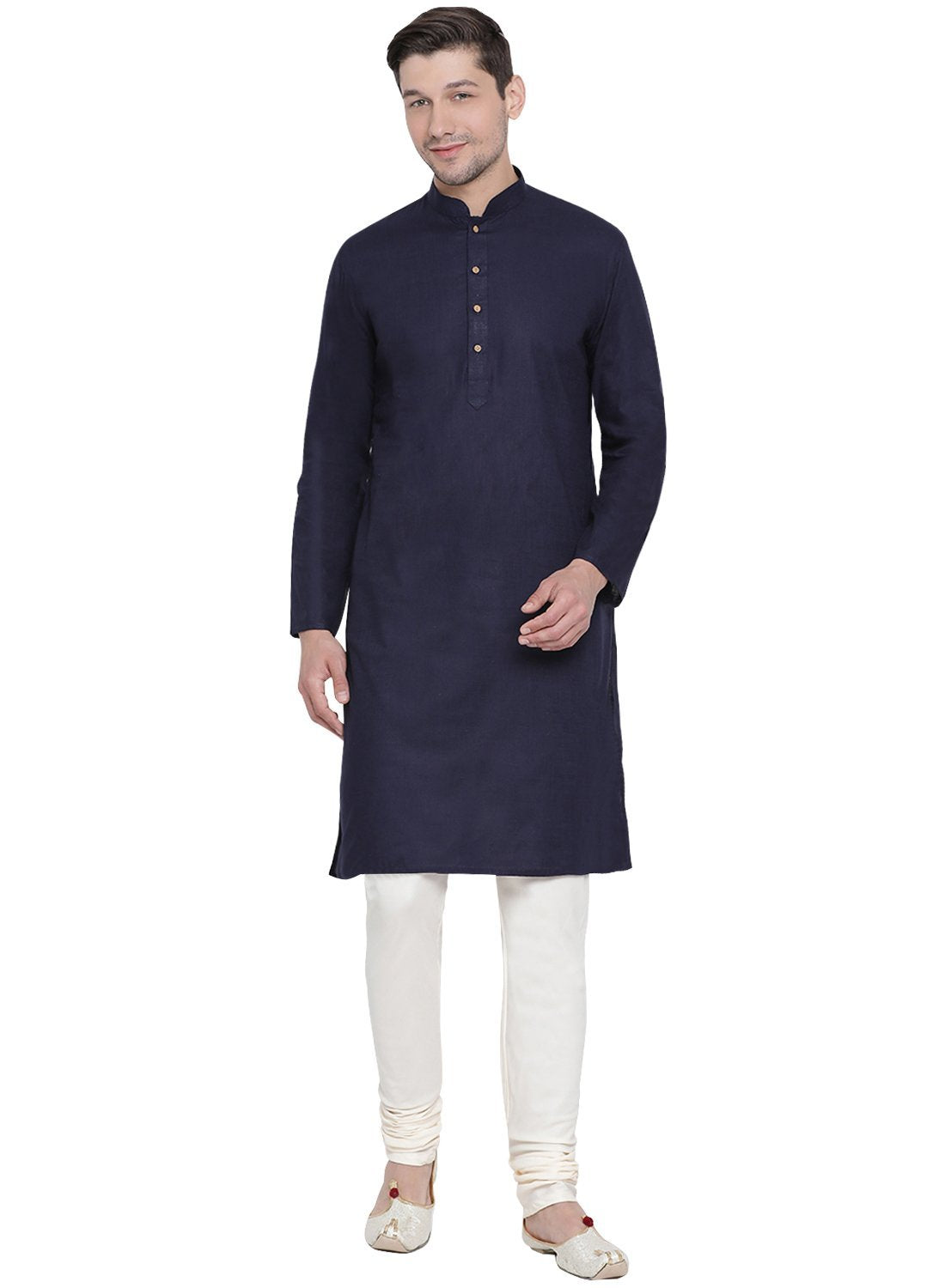Men's Dark Blue Cotton Kurta and Pyjama Set
