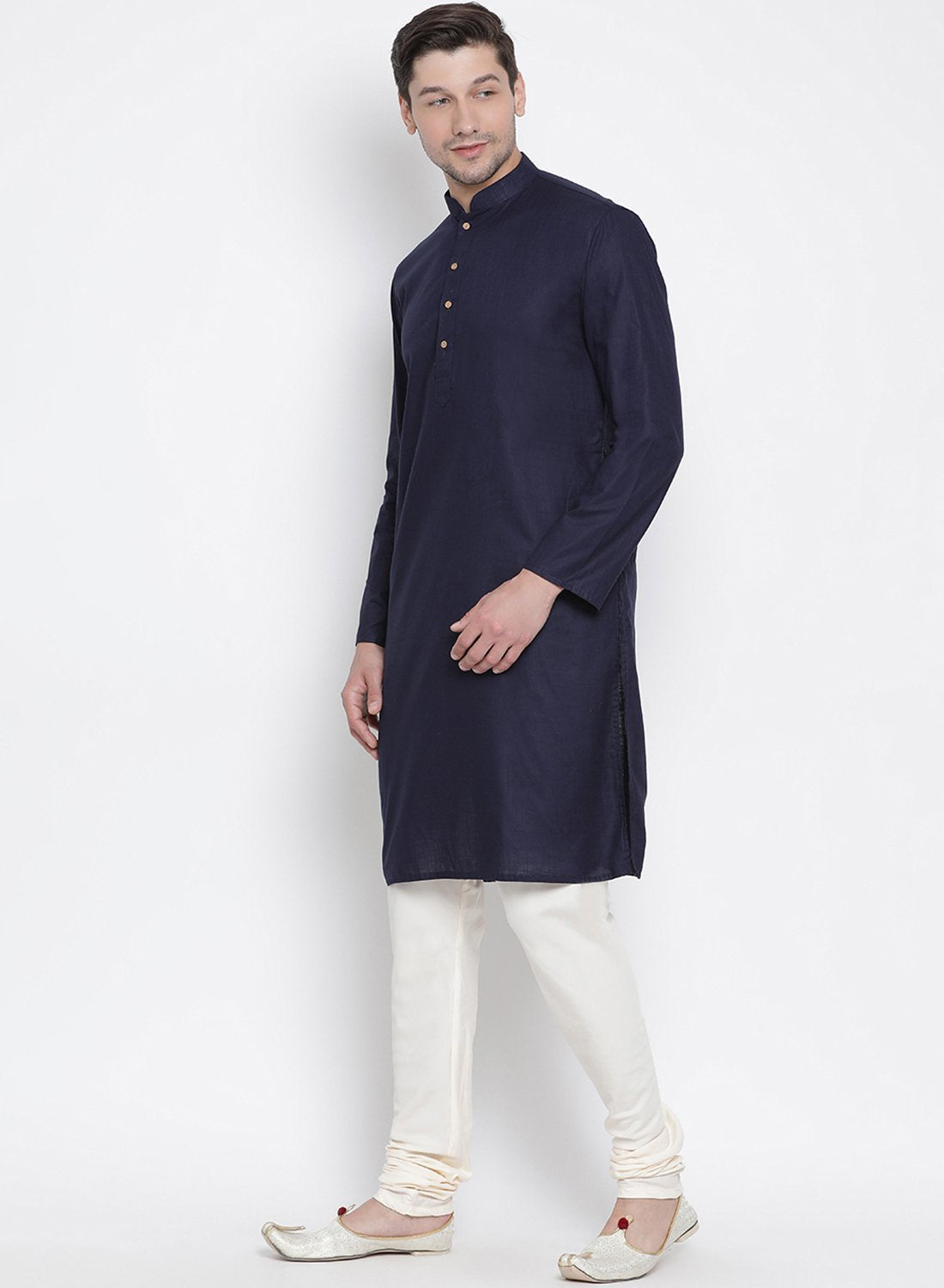 Men's Dark Blue Cotton Kurta and Pyjama Set