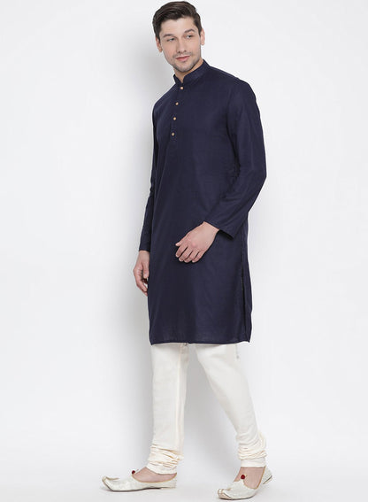 Men's Dark Blue Cotton Kurta and Pyjama Set
