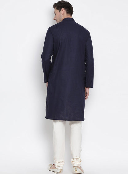 Men's Dark Blue Cotton Kurta and Pyjama Set