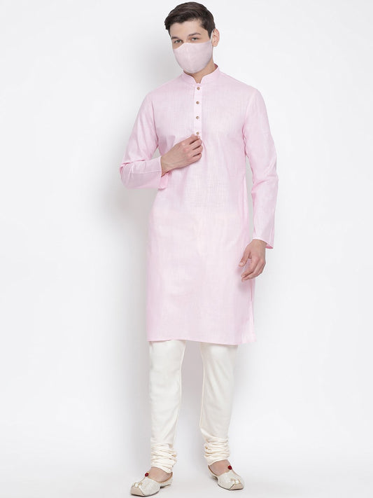 Men's Pink Cotton Kurta and Pyjama Set