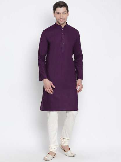Men's Purple Cotton Kurta