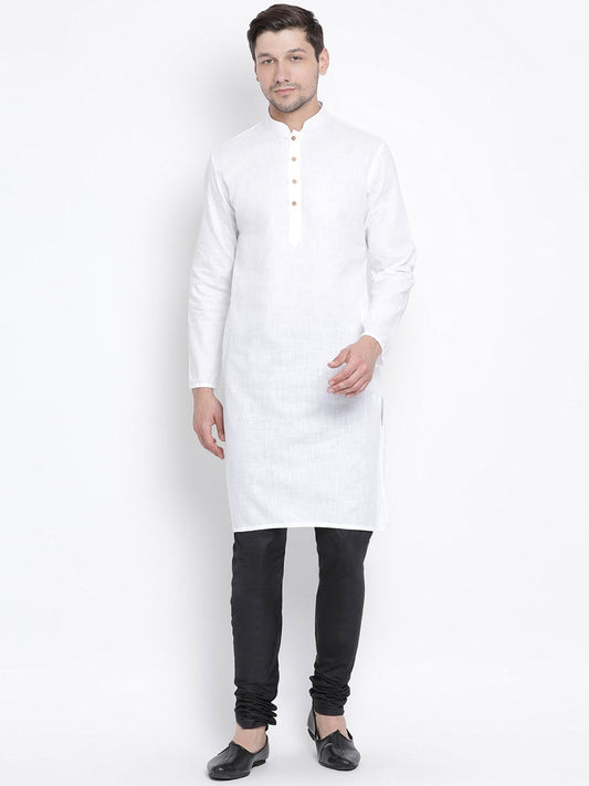 Men's White Cotton  Kurta and Pyjama Set