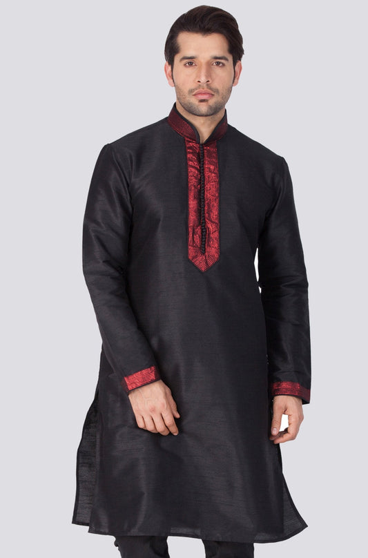 Men's Black Cotton Silk Blend Kurta
