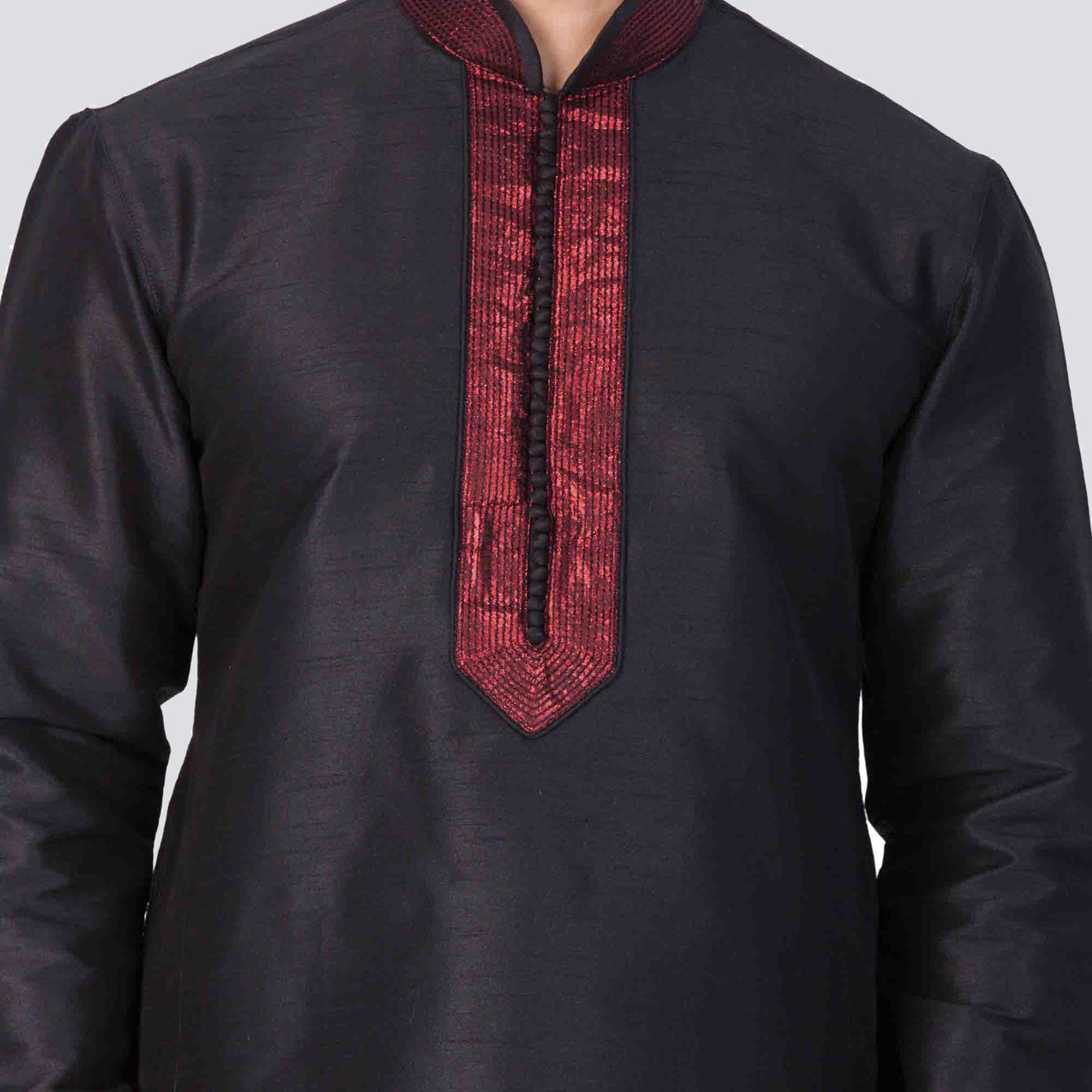 Men's Black Cotton Silk Blend Kurta