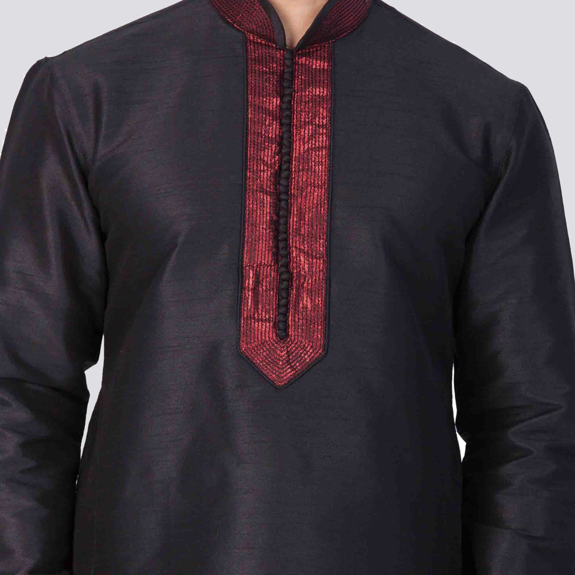 Men's Black Cotton Silk Blend Kurta