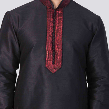 Men's Black Cotton Silk Blend Kurta