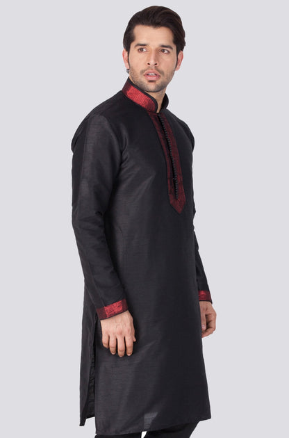Men's Black Cotton Silk Blend Kurta