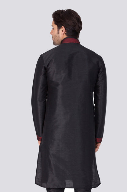 Men's Black Cotton Silk Blend Kurta