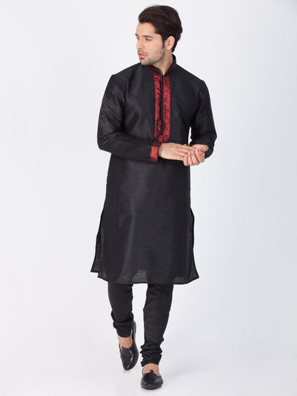 Men's Black Cotton Silk Blend Kurta and Pyjama Set
